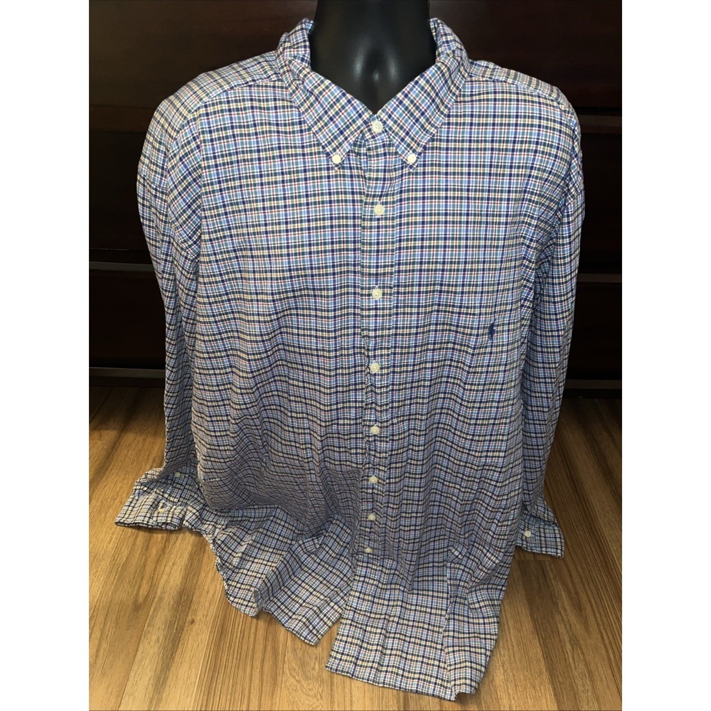 Ralph Lauren Size 4XLT Tall Mens Multicolor Plaid Button Down Long Sleeve